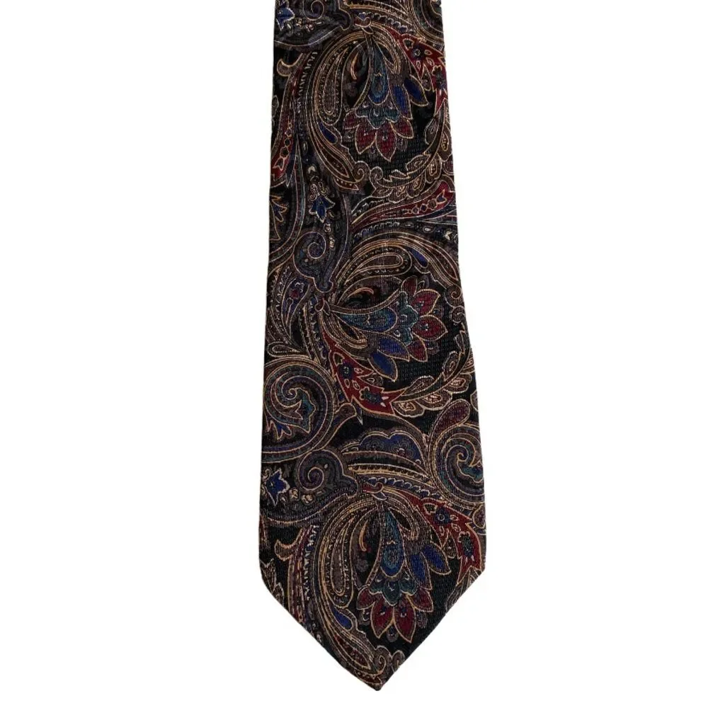J. Riggins Hunting Horn Silk Paisley Neck Tie Black Brown Red Blue Made in USA